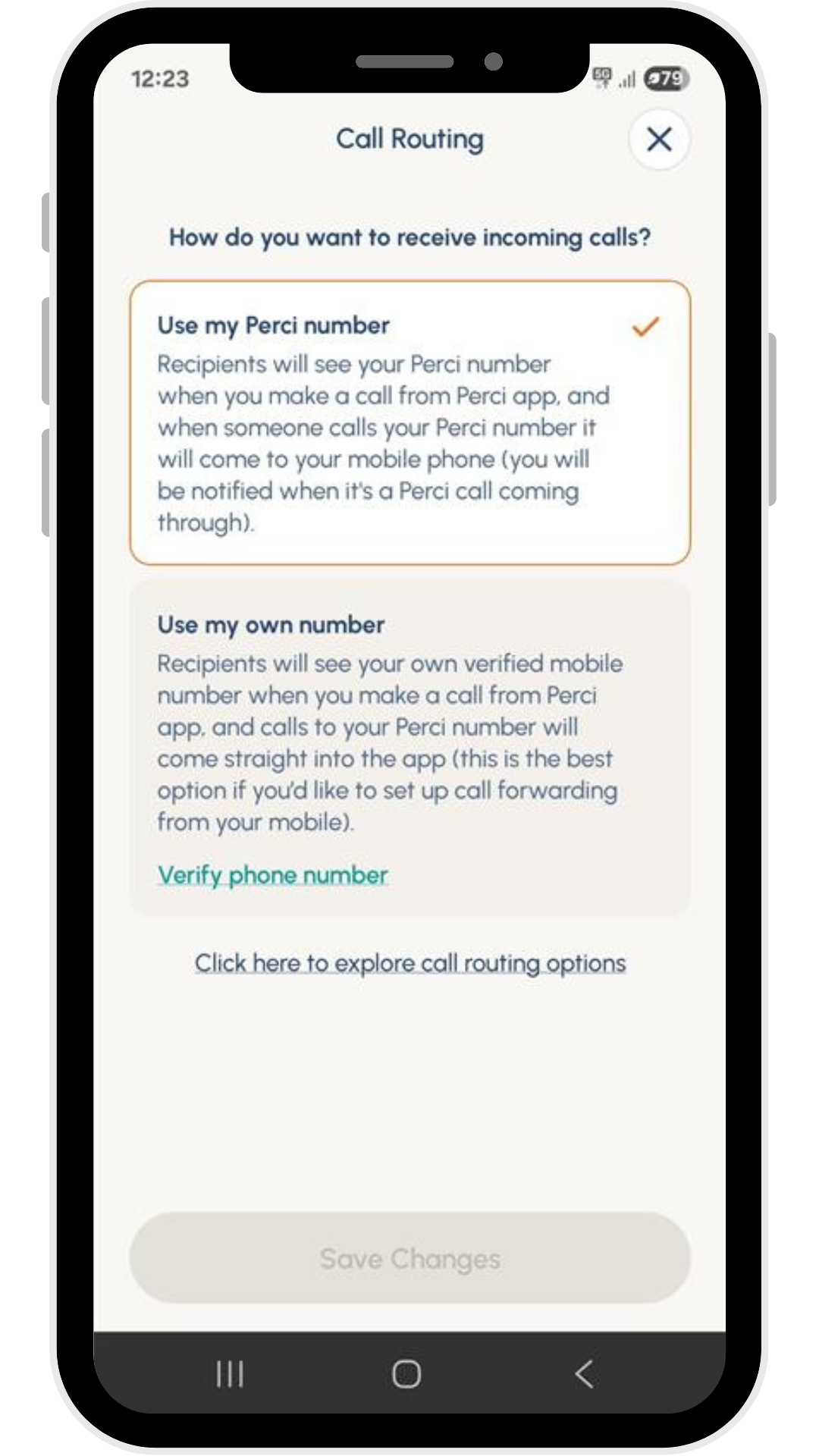 Perci call routing screen