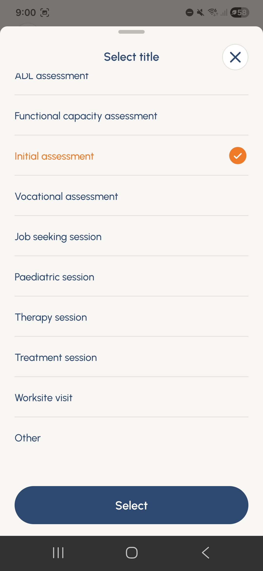 Perci screen showing recording type and session title options