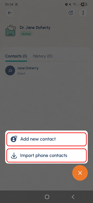 Perci screen showing Add new contact and Import phone contact options