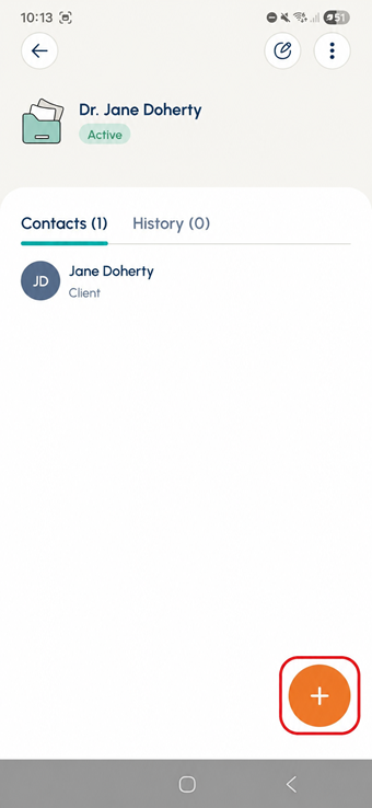 Perci case screen showing the plus icon for adding a contact